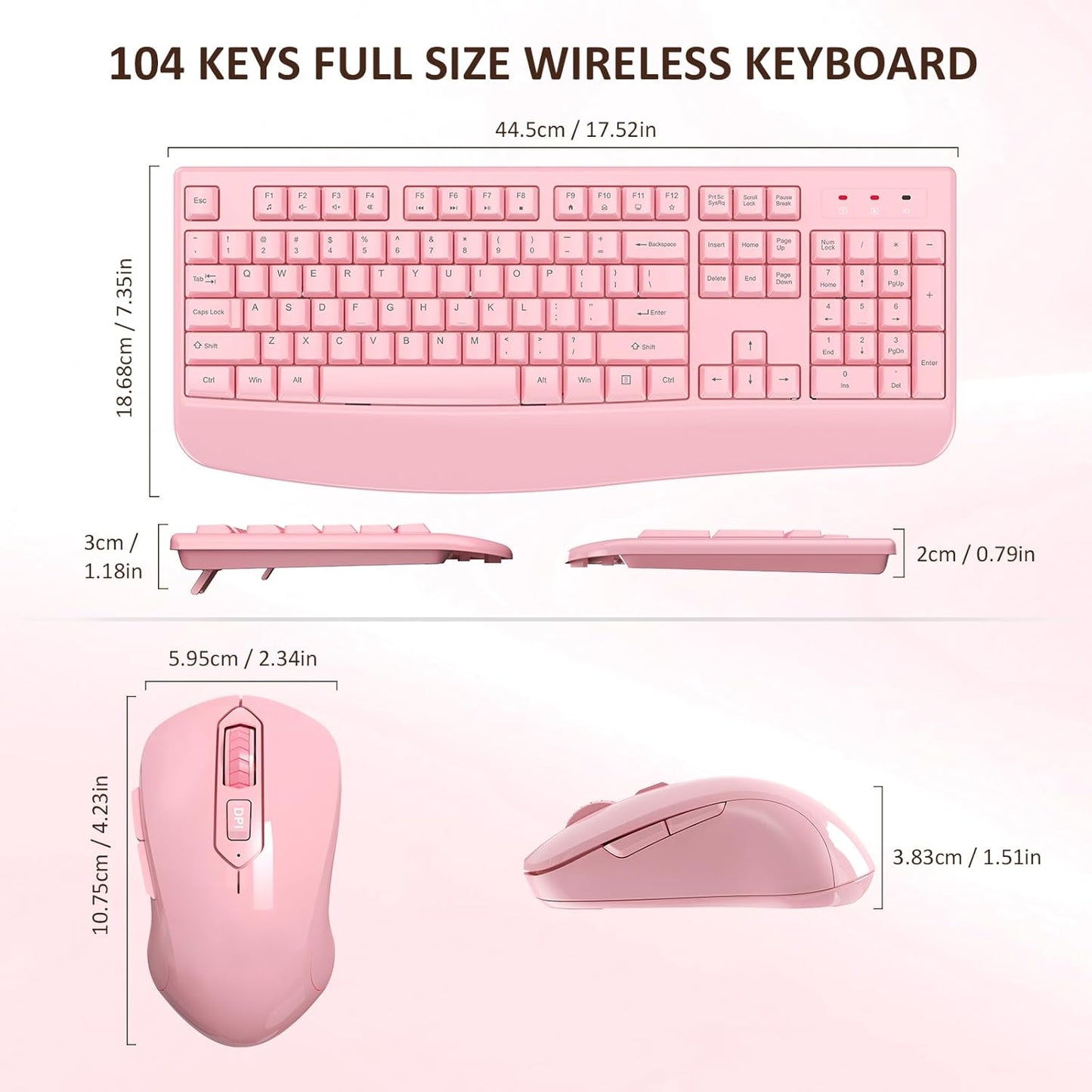 Wireless Keyboard and Mouse Combo, EDJO 2.4G Full-Sized Ergonomic Computer Keyboard with Wrist Rest and 3 Level DPI Adjustable Wireless Mouse for Windows, Mac OS Desktop/Laptop/PC