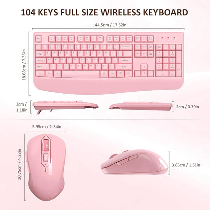 Wireless Keyboard and Mouse Combo, EDJO 2.4G Full-Sized Ergonomic Computer Keyboard with Wrist Rest and 3 Level DPI Adjustable Wireless Mouse for Windows, Mac OS Desktop/Laptop/PC