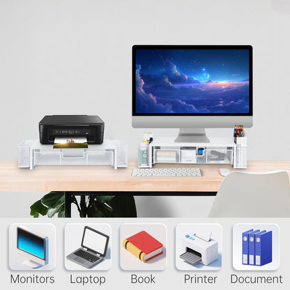Qupui Computer Monitor Stand Riser with Drawer and Pen Holders, Desk Organizer Shelf and Accessories, Office Desk Accessories, Office Organization, Black