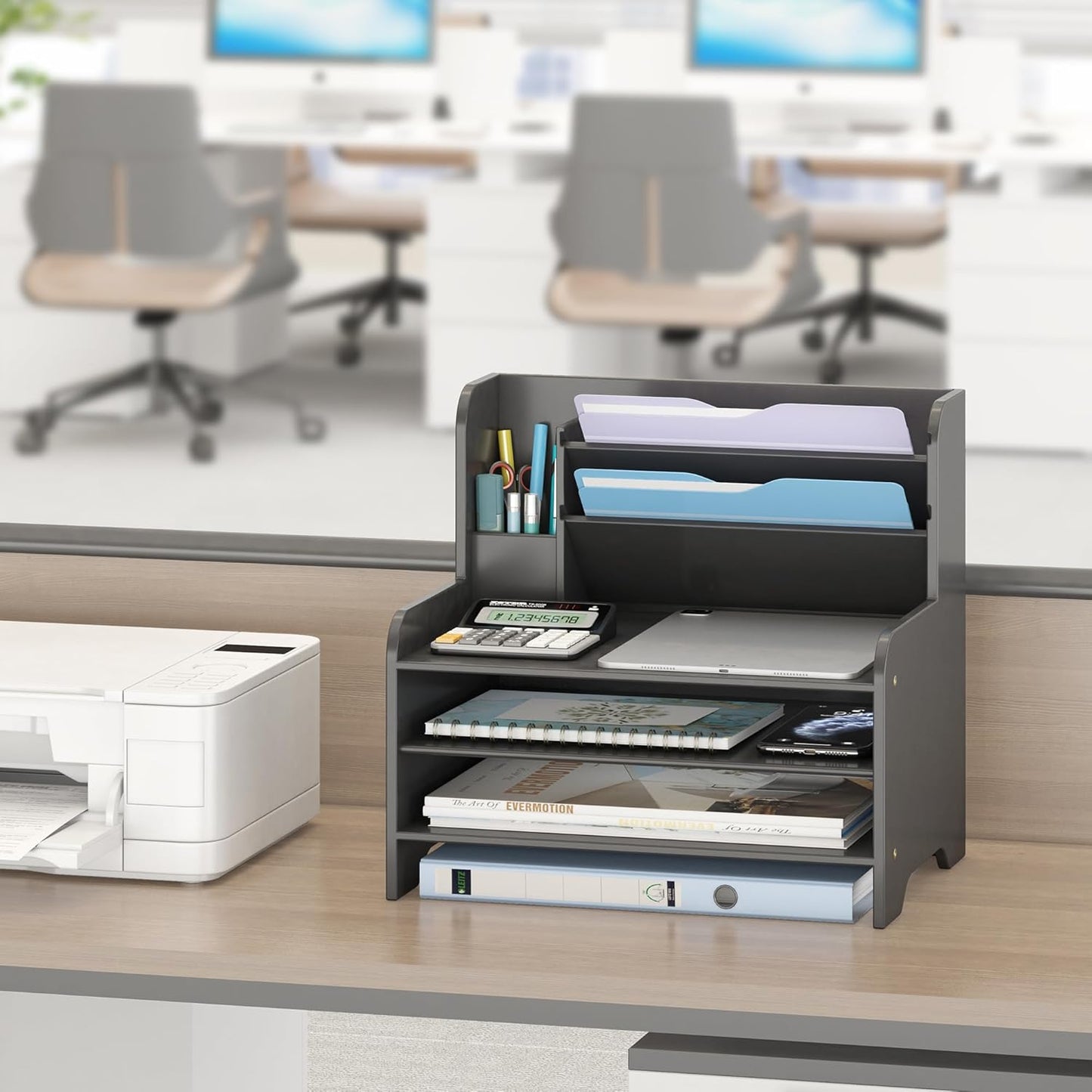 Desk File Organizer 4-Tier Desktop Paper Mail Organizer Document Holder for Home Office Supplies, Office Desk Accessories & Workspace (Nature)