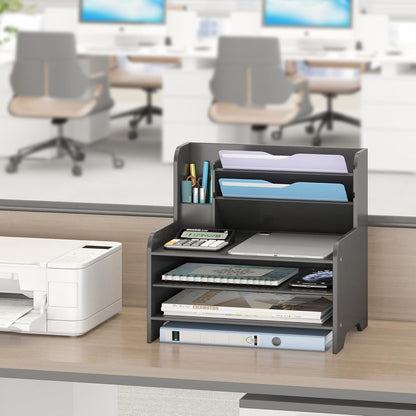 Desk File Organizer 4-Tier Desktop Paper Mail Organizer Document Holder for Home Office Supplies, Office Desk Accessories & Workspace (Nature)