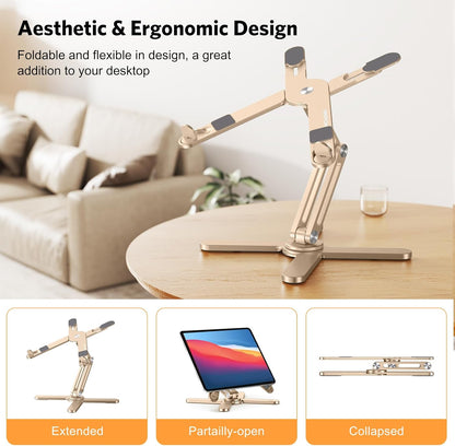 OMOTON LA10 360° Rotating Laptop Stand Riser for Desk, Ergonomic Foldable Computer Stand Adjustable Height Angles for Collaborative Work, Easy Storage Fit Macbooks,All Laptops up to 16 inches, Silver
