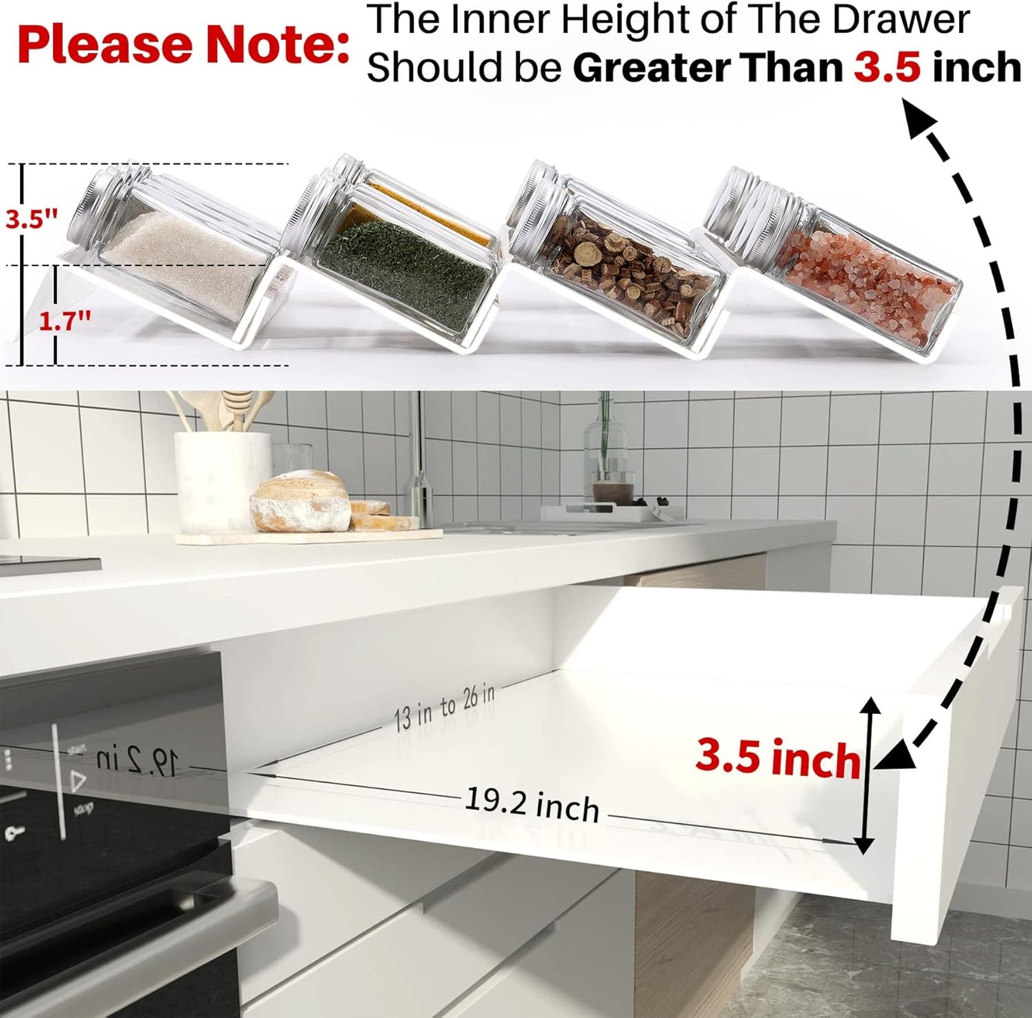 MIUKAA Clear Acrylic Spice Drawer Organizer, 4 Tier- 2 Set Expandable From 13" to 26" Drawer Seasoning Organizer, Kitchen Spice Rack Tray for Drawer/Countertop (Jars not included)