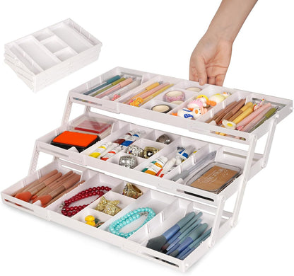 3 Tier Drawer Organizer - Expandable Junk Drawer Organizers Smart Office Supply Organizer, Folding Drawer Storage Multi-level Desk Organizer for Makeup,Jewelry,Cosmetics,Kitchen Storage (1 Row 3 Tier)