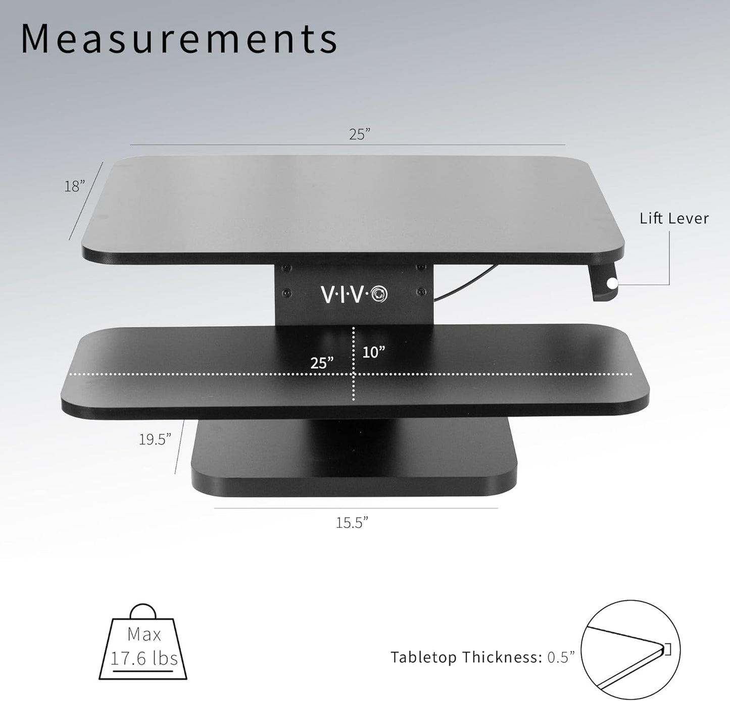 VIVO Black Height Adjustable 25 inch Standing Desk Converter, Compact Sit Stand Tabletop Monitor Riser Workstation, DESK-V001G