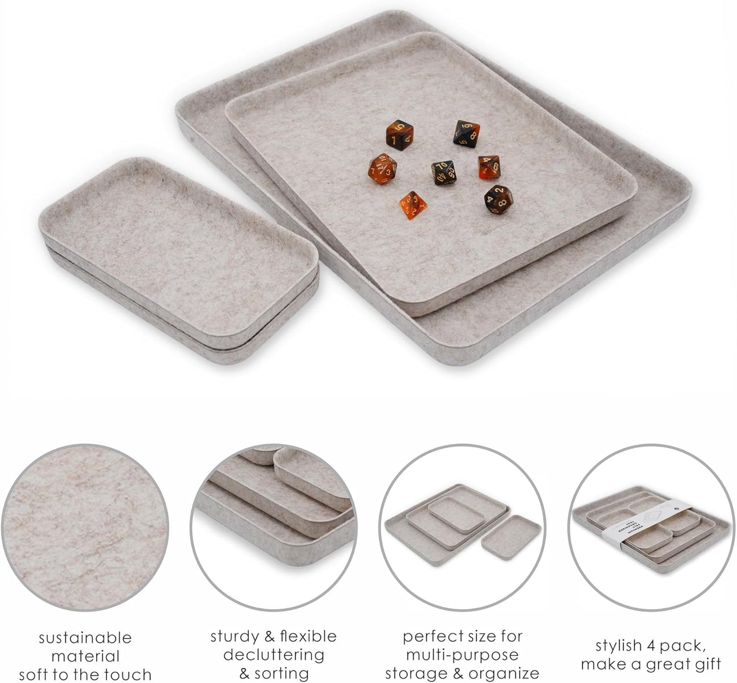 Welaxy EDC Catchall Desk Organizer felt tray stylish nightstand multi tray Entryway Bedside Caddy for Keys Phone Wallet Watch Glasses Pens Office Accessory minimalist living 4-piece (Glacier Gray)