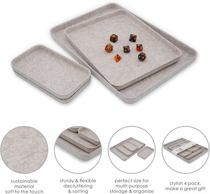 Welaxy EDC Catchall Desk Organizer felt tray stylish nightstand multi tray Entryway Bedside Caddy for Keys Phone Wallet Watch Glasses Pens Office Accessory minimalist living 4-piece (Glacier Gray)