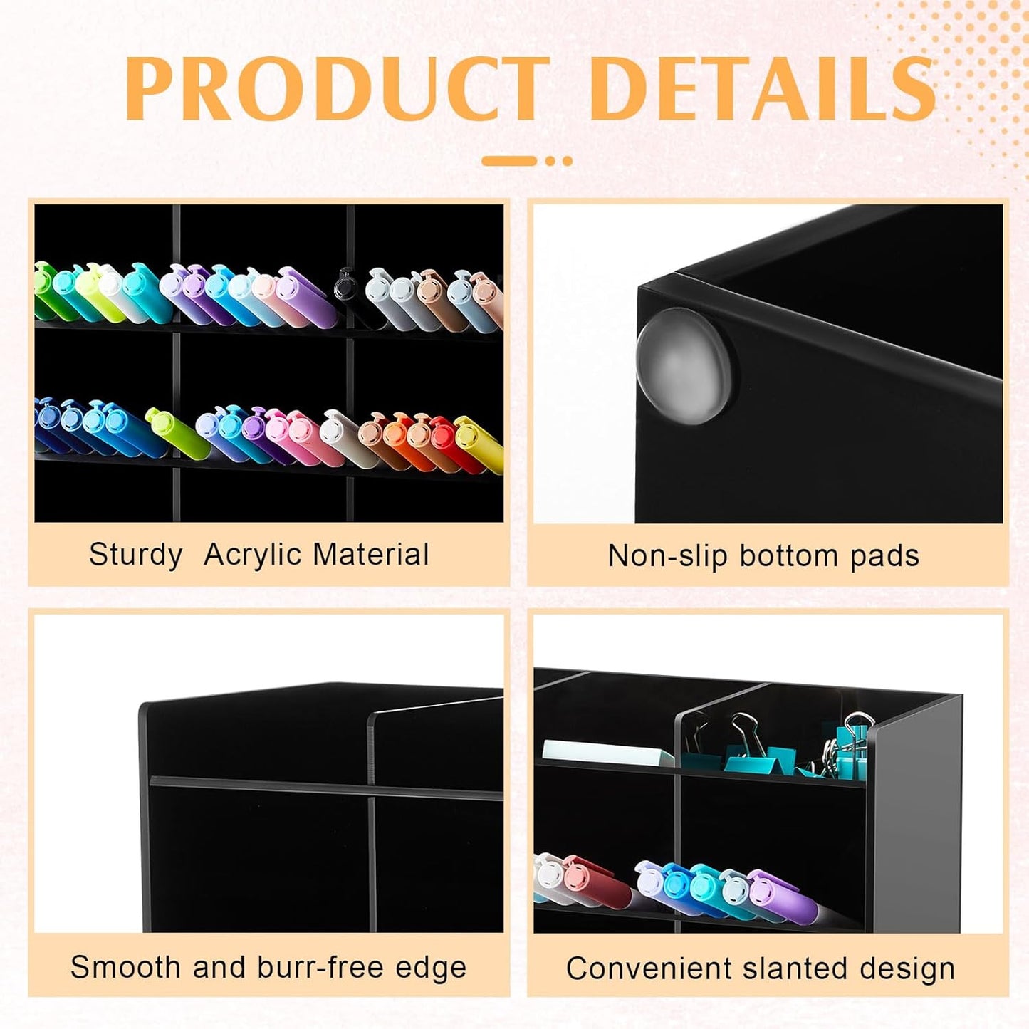 MotiMind Acrylic Pen Organizer Storage for 250 Markers Vertical Marker Organizer Acrylic Pen Display Holder for Office Desk Desktop Stationery Pencil Storage, Clear, 13 x 4 x 12.4 Inch