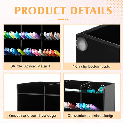 MotiMind Acrylic Pen Organizer Storage for 250 Markers Vertical Marker Organizer Acrylic Pen Display Holder for Office Desk Desktop Stationery Pencil Storage, Clear, 13 x 4 x 12.4 Inch