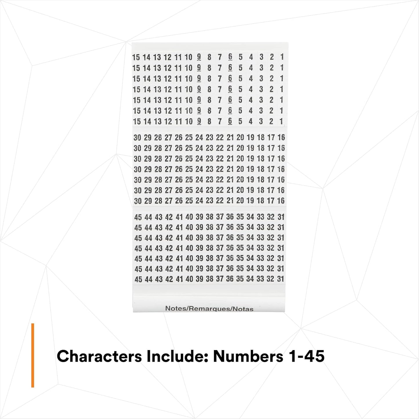 3M ScotchCode Pre-Printed Wire Marker Book SPB-03, Vinyl Coated, Black Printed Numbers (10) each 1–45, White Background Highlights Characters, 1 Book