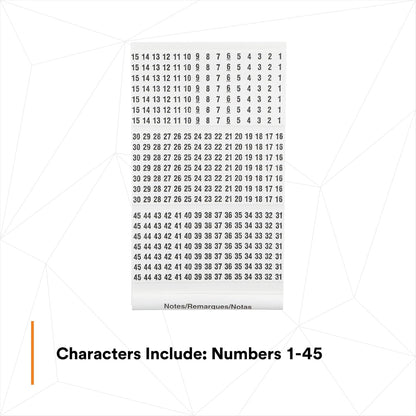 3M ScotchCode Pre-Printed Wire Marker Book SPB-03, Vinyl Coated, Black Printed Numbers (10) each 1–45, White Background Highlights Characters, 1 Book