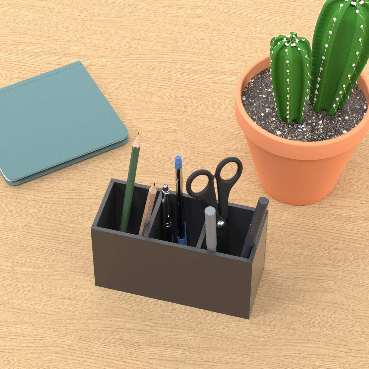 NIUBEE Acrylic Pen Holder 4 Compartments, Clear Pencil Organizer Cup for Countertop Desk Accessory Storage