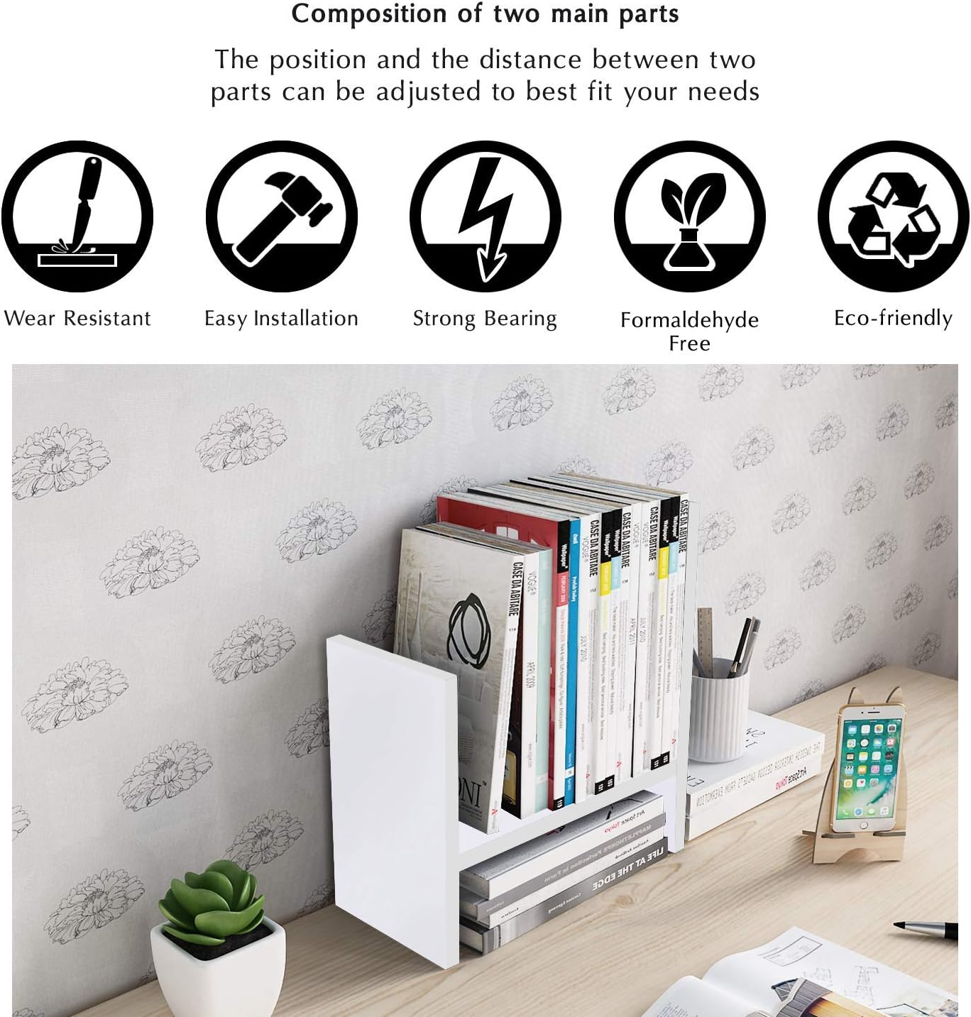 Jerry & Maggie Desktop Organizer Office Storage Rack Adjustable Wood Display Shelf Free Style Double H, Multi-Functional Mini Bookshelf for Desk Natural Stand (Natural Wood Tone)