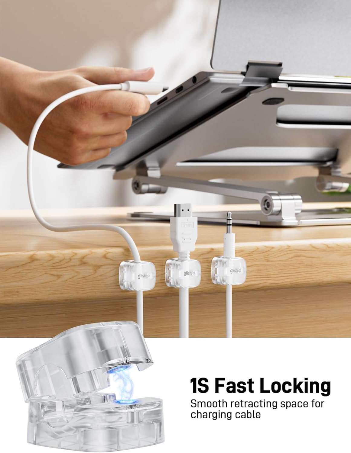 6-Pack Magnetic Cable Clips - Cell Phone Cord Holder for Nightstand, Mini Cube Cord Holder with 6 Extra Strong Adhesive Pads, USB Cable Magnetic Clip for Office Desk Home