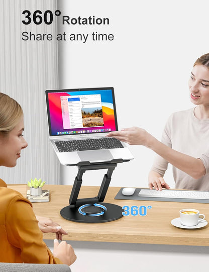 tounee Telescopic Laptop Stand for Desk with 360° Swivel Base, Sit to Stand, Height Adjustable, Portable Riser Holder for Good Posture, Compatible with MacBook Pro, All Laptops 10-17"-Gray