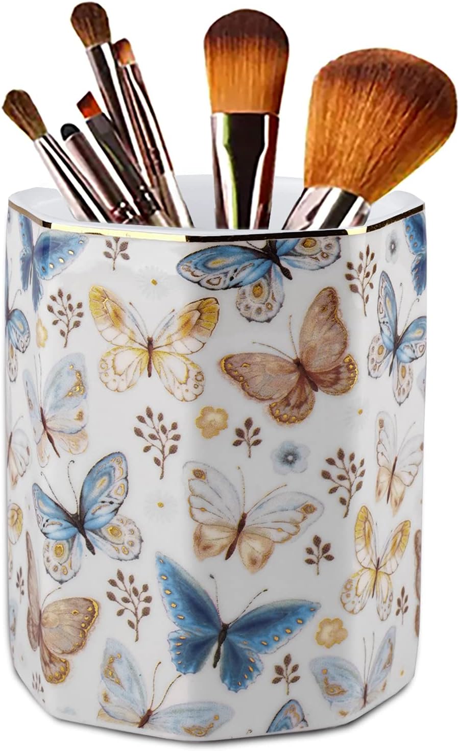 Jwest Pen Holder, Makeup Brush Holder Ceramic Shiny Gold Leopard Cheetah Pattern Animal Pencil Cup for Girls Women Durable Stand Desk Organizer Storage Gift for Office, Classroom, Home Light Brown