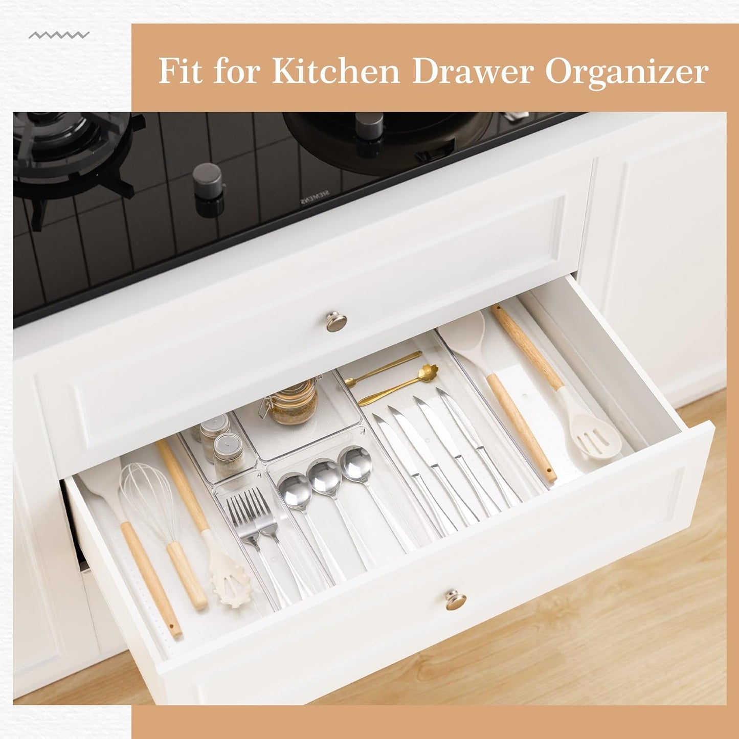 12 Pack Large Clear Plastic Drawer Organizer Set, Acrylic Bathroom Organizer Vanity Trays Dividers, Kitchen Organizers and Storage, Non-Slip Storage Bins for Makeup, Snacks, Office, Desk, Fridge