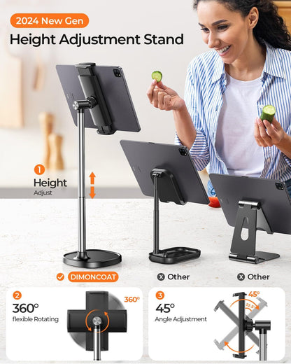 DIMONCOAT Phone Stand for Desk, Angle Height Adjustable Phone Holder for Desk, Aluminum Alloy Universal iPhone Holder, Retractable Cell Phone Stand Recording Office for iPhone 17 16 15 Pro Max S26