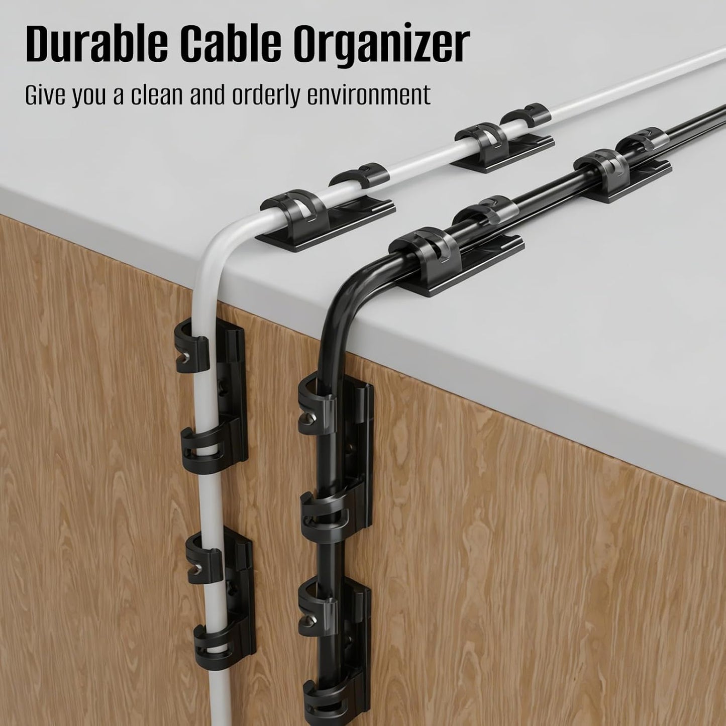 50 Pcs Self Adhesive Cable Clips,Upgraded Cable Management with Screw Hole,Strong Cord Organizer for Under Desk,Car,TV PC,Christmas Light Indoor/Outdoor-S