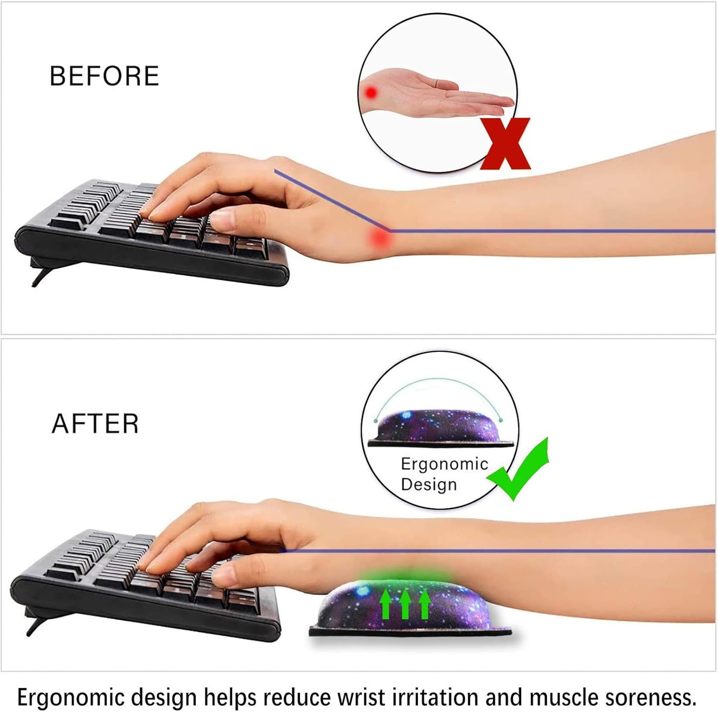ArtSo Upgraded Wrist Rest Support for Mouse Pad & Keyboard, Ergonomic Gel Mousepad Non-Slip Rubber Base Home,Office Pain Relief, Easy Typing Cushion Neoprene, Soft Memory Foam, Purple Heart Butterfly