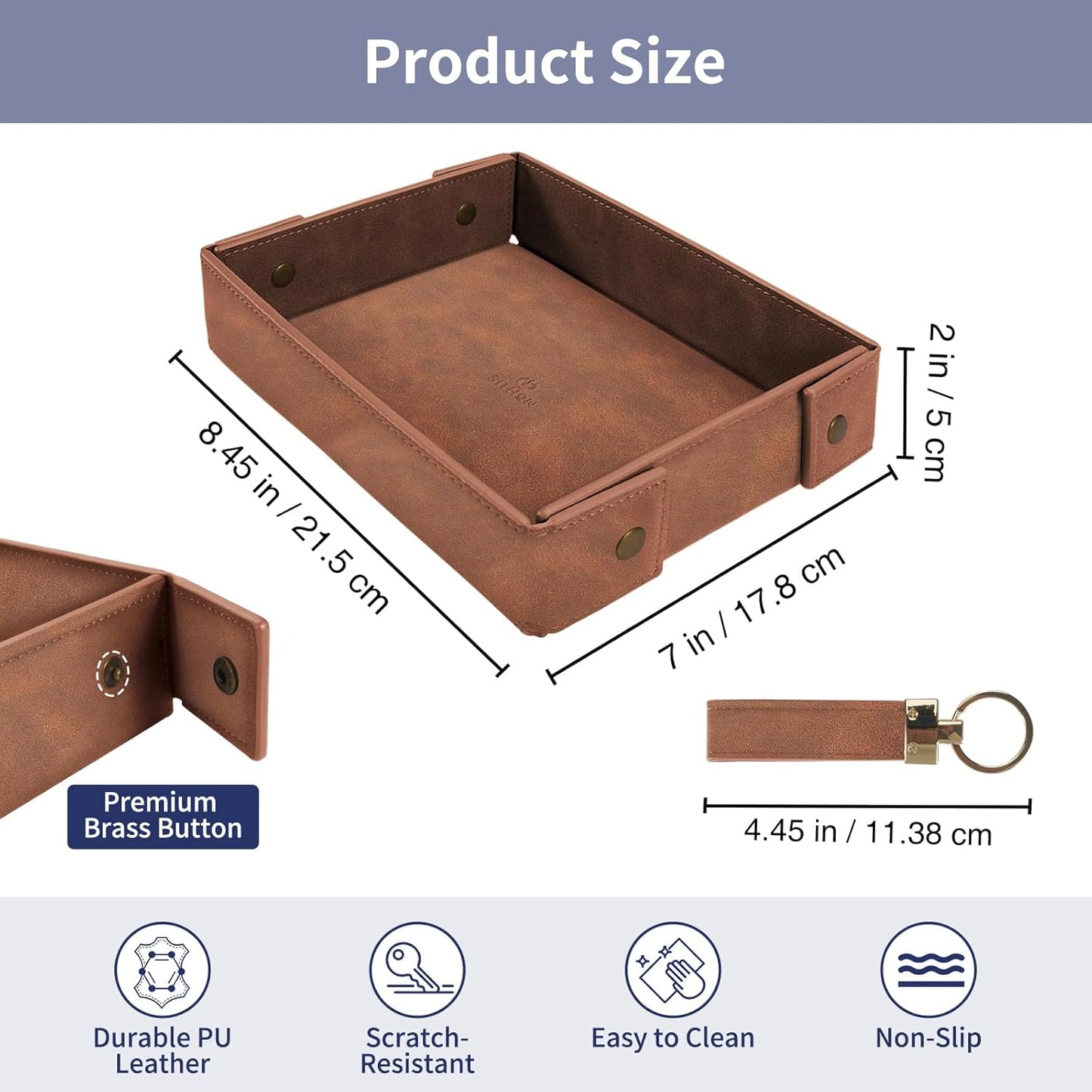 SITHON Valet Tray for Men, Premium PU Leather Catchall Tray Nightstand Organizer for Keys, Wallet, Watch, Phone, Great Christmas Birthday Graduation Father’s Day Gift for Him (Black)