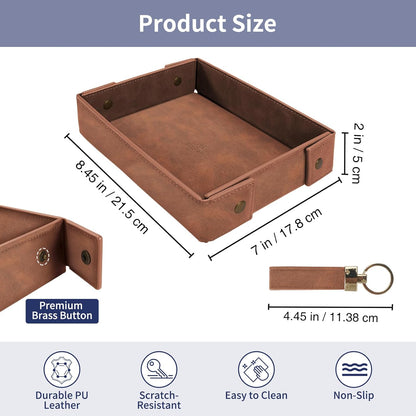 SITHON Valet Tray for Men, Premium PU Leather Catchall Tray Nightstand Organizer for Keys, Wallet, Watch, Phone, Great Christmas Birthday Graduation Father’s Day Gift for Him (Black)