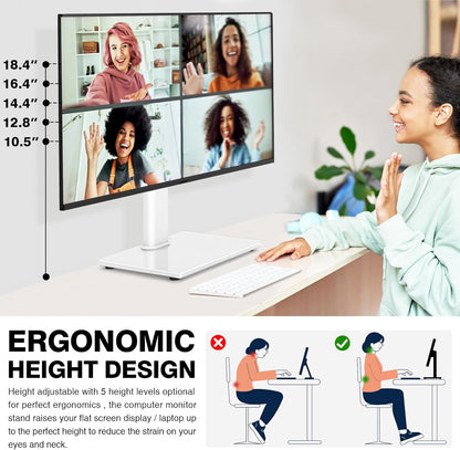 Single Monitor Stand VESA Mount for 13-32 Inch Screens, Free-Standing Monitor Riser with Swivel Tilt Rotation Height Adjustable, Universal Desk Stand up to 44lbs, VESA 75x75, 100x100mm