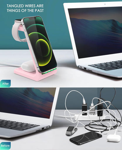 3 in 1 Wireless Charging Station, 2026 Upgraded Fast Desk Charger Station for iPhone 17 16 15 14 13 12 Pro Max Plus, Charger Stand for Apple Watch 10 9 8 7 6 5 4 3 2 SE, Airpods 4 3 2 Pro(Black)