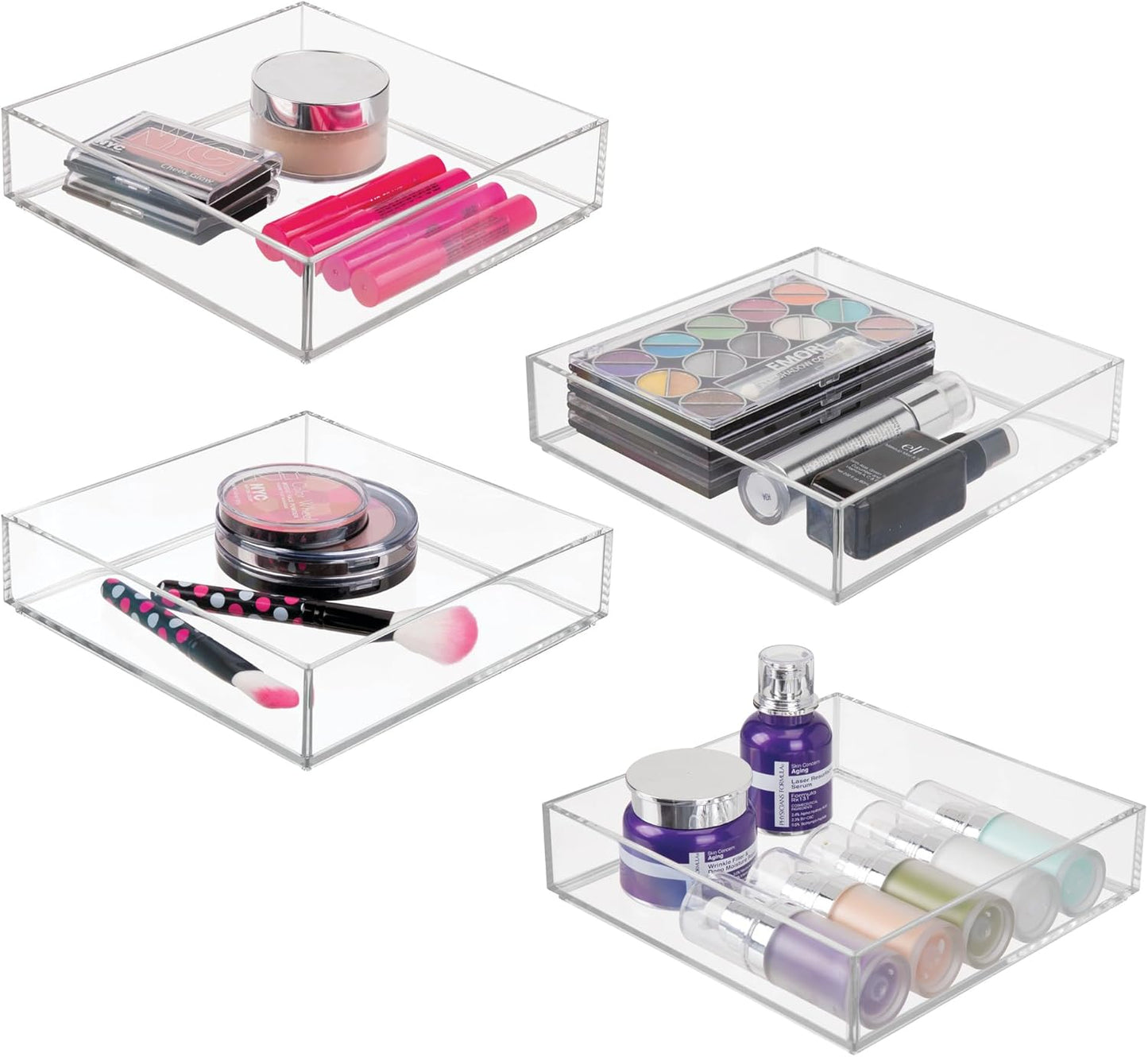 iDesign Plastic Makeup Drawer Organizer Tray - Vanity Organizer or Desk Drawer Organizer - Set of 2 - Clear