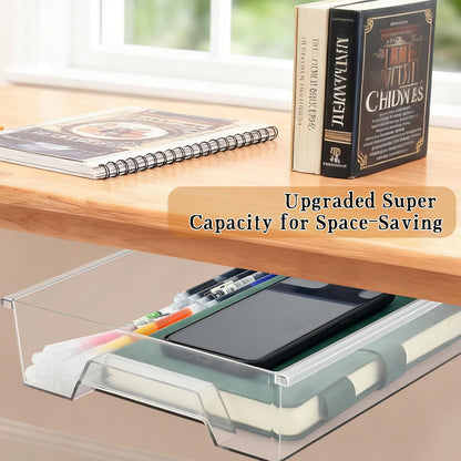 Upgraded Super Capacity 11.85 "x 8.9" Under Desk Drawer Hidden Strorage Drawer Self-Adhesive Slide Out with Smooth Gliding Motion - Attachable & Space-Saving Under Desk Organizer with Screw Kit, Black