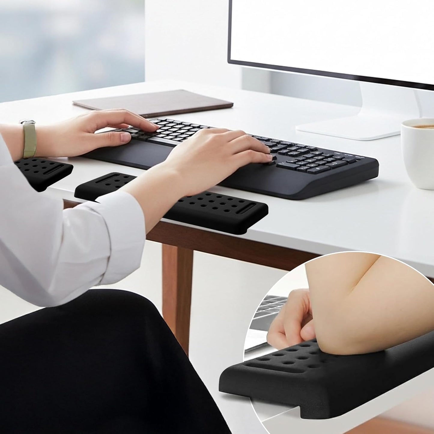 Keyboard Wrist Rest with Edge Protector - 11.8 Inch 2 Pack L Shaped Desk Pad - Ergonomic Memory Foam Wrist Support for Keyboard - for Office, Gaming, Computers and Laptops - Smooth Cover Cushion