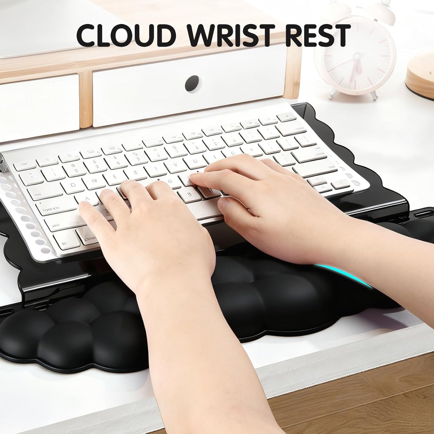 Ergonomic Keyboard Wrist Rest,Adjustable Tilt Stand Combo,Pink Acrylic Cloud Comfort Wrist Support, Customizable Width Riser for Home,Office Desk - Portable Comfortable Typing (Pink)