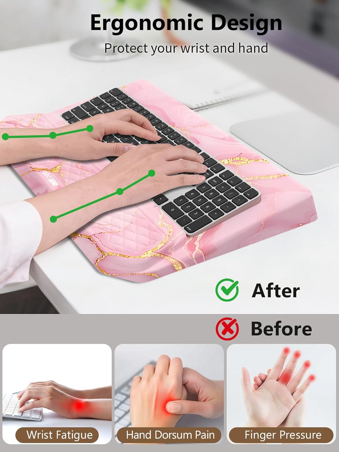2-in-1 Ergonomic Keyboard Stand with Wrist Rest, Comfy Keyboard Riser Holder with Massage Design, Black
