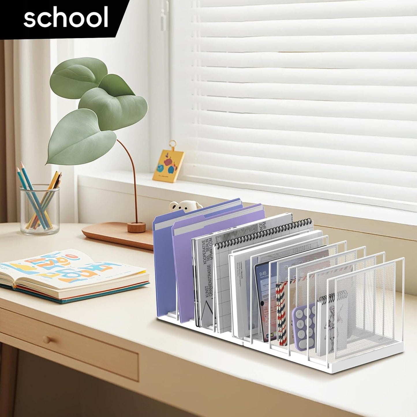 File Organizer for Desk, 5-Section Vertical File Sorter, Paper Holder Organizer Standing Metal File Folder for Office Home Classroom, Black