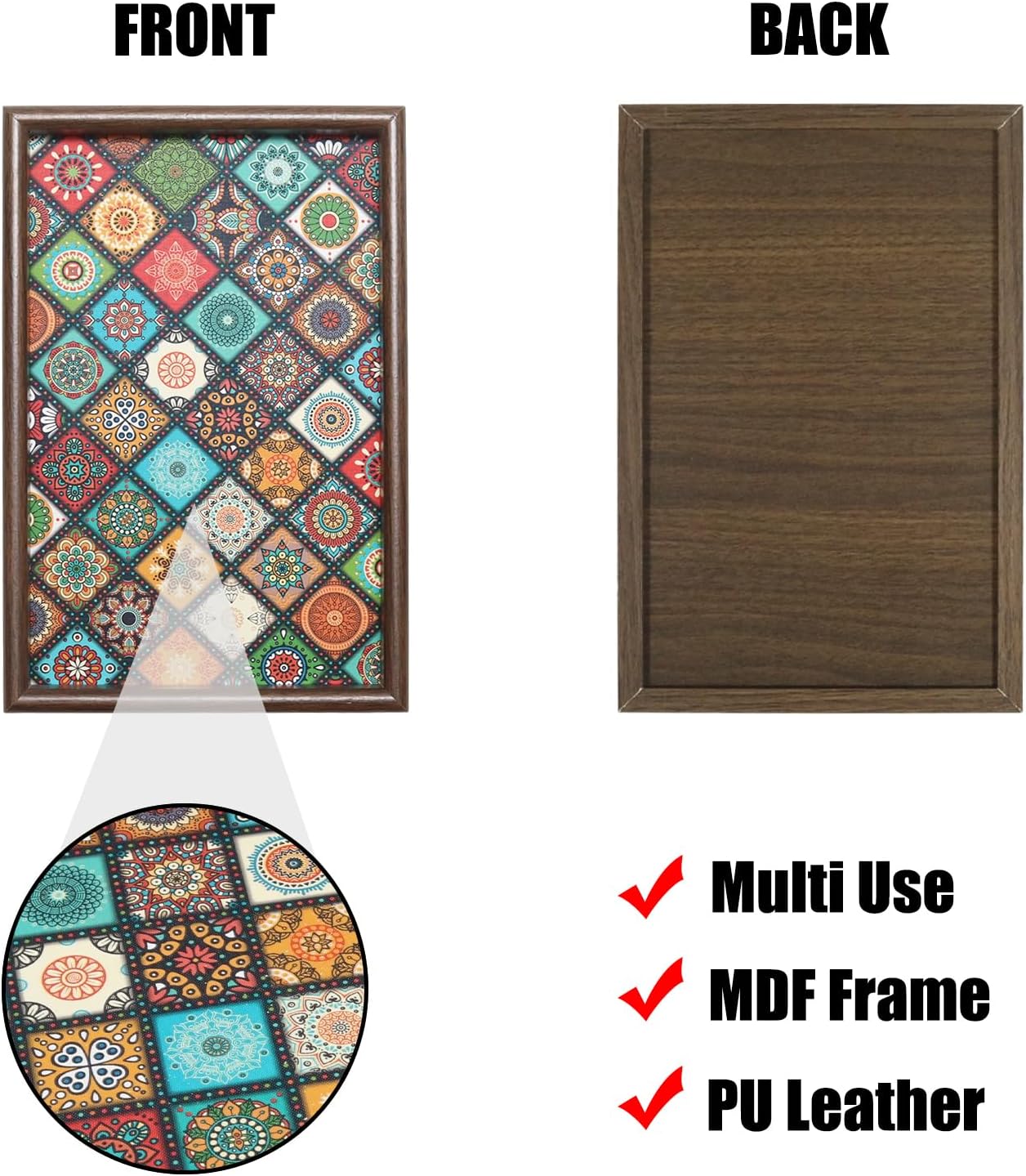 Wooden Valet Tray with Leather Base, EDC Catch All Tray Nightstand Entryway Table Vanity Organizer 11.8x7.9, Black