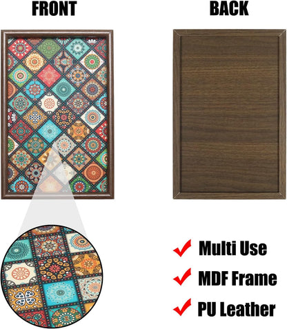 Wooden Valet Tray with Leather Base, EDC Catch All Tray Nightstand Entryway Table Vanity Organizer 11.8x7.9, Black