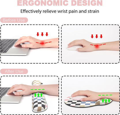 Ergonomic Mouse Pad with Wrist Rest and Keyboard Wrist Rest, Memory Foam Wrist Rest for Computer Keyboard, Easy Typing, Pain Relief, Mouse Pad Wrist Support for Gaming,Office, Laptop, Black Flower