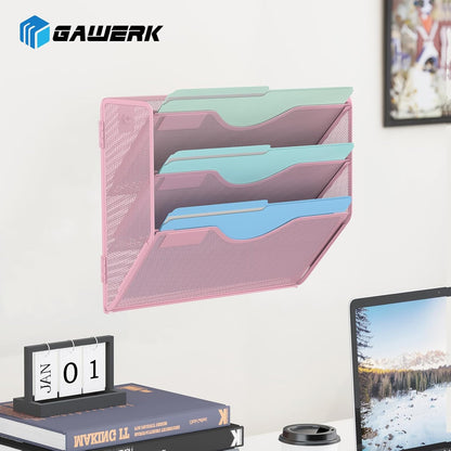 Gawerk 5 Tier Hanging Wall File Organizer, Mesh Mail Paper Orgnization Hanging File Folder Holder for Home Office, Black