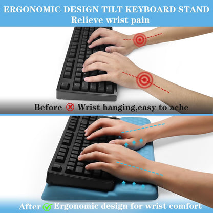 Computer Keyboard Stand Pad with Wrist Rest, Ergonomic Comfy Tilted Keyboard Stand Riser Holder Pad for Office Home (Black)