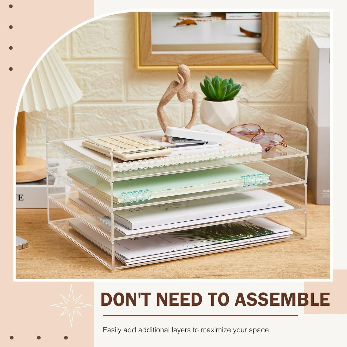 Harloon 4 Tier Paper Organizer Letter Tray Acrylic Desk File Organizer Heavy Duty Stackable Documents Clear Letter Paper Holder Sorter Office Tray for A4, Office Classroom Home File Pad Notebooks