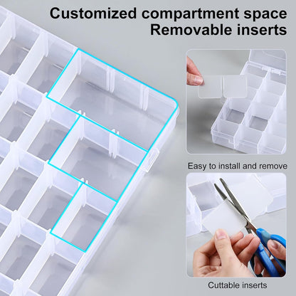 2 Pack 36 Grids Clear Plastic Organizer Box with Adjustable Dividers, Small Craft Organizers and Storage, Compartment Container for Bead, Nail, Jewelry, Art, DIY Crafts, Fishing Tackle, Small Items