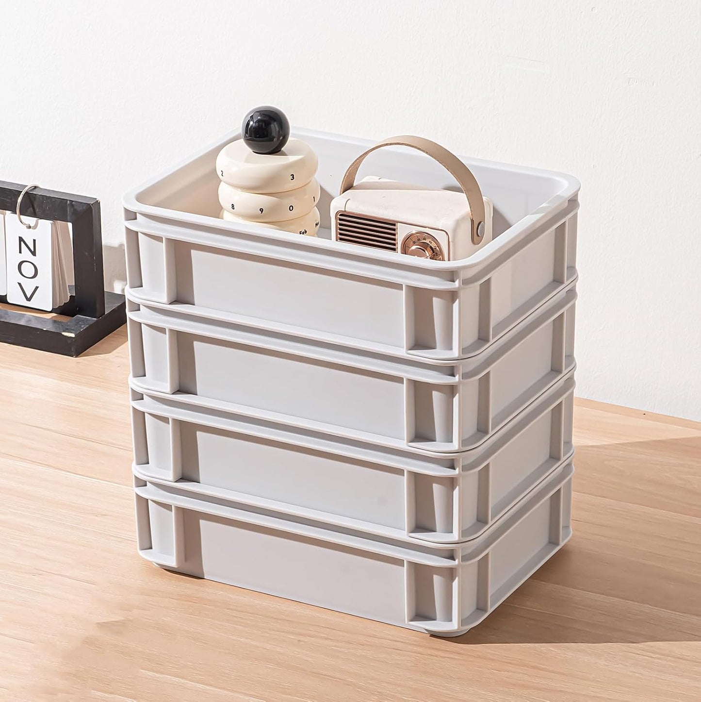 Stackable Organizer Boxes - Create Your Perfect Modular Desktop Storage System Office Desk Organizer Set15.8''*11''*3.26'' (Beige, 6Large)