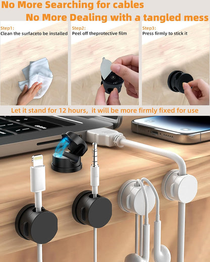 6 Pack Magnetic Cable Organizer, 360° Adjustable Cord Holder, No-Residue Nano Acrylic Adhesive Cord Clips Charger Cable Management for Office Home Desk Phone Car Wall Desktop Nightstand(White)