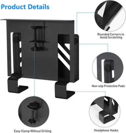 MAXECHO Desk Side Storage, Under Desk Laptop Mount, Table Side Hanging File Organizer, No Drill Clamp On Cable Management Tray, Laptop Holder with Magnetic Pen Holder for Office and Home, Load 22 Lbs