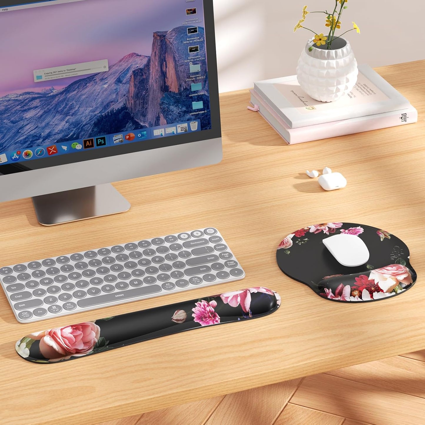 KTRIO Ergonomic Keyboard Wrist Rest and Mouse Pad with Wrist Rest Set, Memory Foam Wrist Support for Typing, Gaming, Office and Home Use, Black