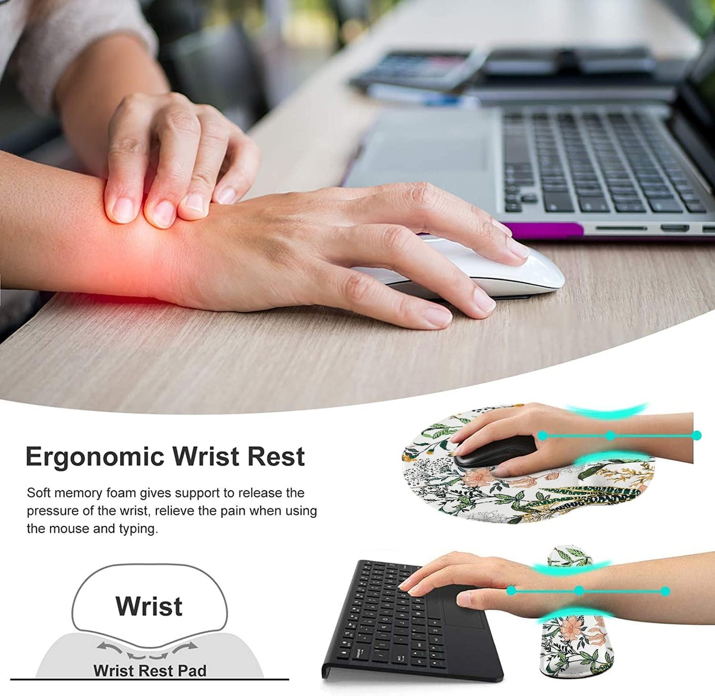 LATEEFAH Mouse Pad with Wrist Rest, 3-in-1 Gaming Mouse Pad, Keyboard Wrist Rest, Ergonomic Memory Foam Mousepad with Wrist Support for Computer Keyboard