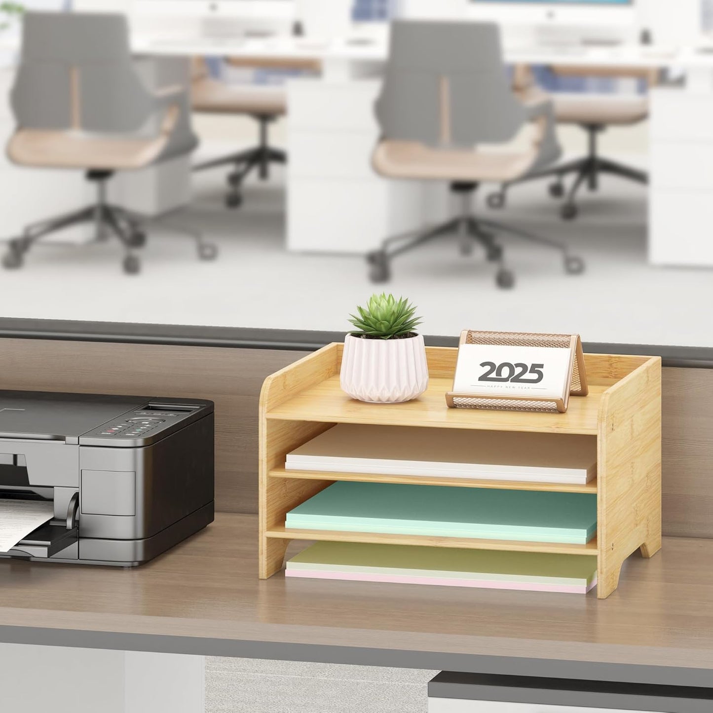 Desk File Organizer 4-Tier Desktop Paper Mail Organizer Document Holder for Home Office Supplies, Office Desk Accessories & Workspace (Nature)