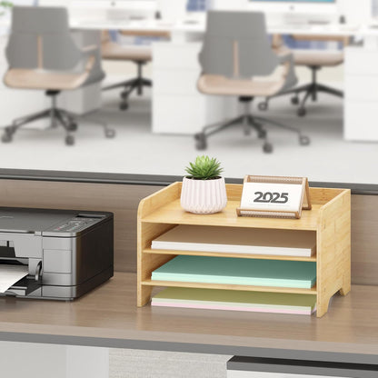 Desk File Organizer 4-Tier Desktop Paper Mail Organizer Document Holder for Home Office Supplies, Office Desk Accessories & Workspace (Nature)