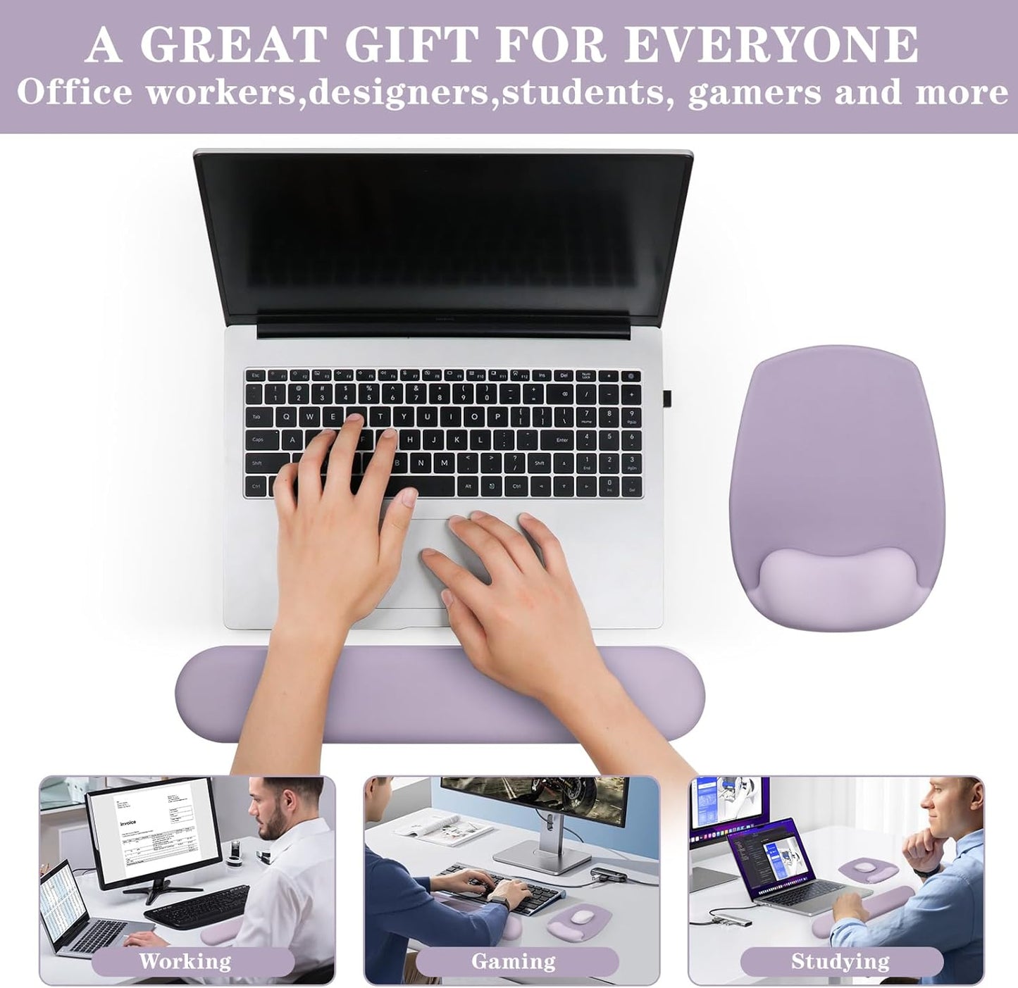 Wrist Rest for Keyboard and Mouse, Ergonomic Gel Computer Keyboard Wrist Rest with Memory Foam, Keyboard Wrist Support Pad for Long Hours of Work, Gaming, Studying-Relieve Wrist Pain