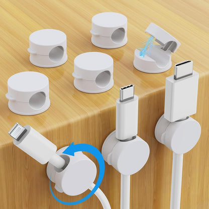 AGPTEK 8 Pack Magnetic Cable Clips, Upgraded 360° Rotatable Cord Holder Clips for Nightstand, Desk Cord Organizer Adhesive Wire Management Home Office Phone Charging Cords USB Cable Keeper (Clear)